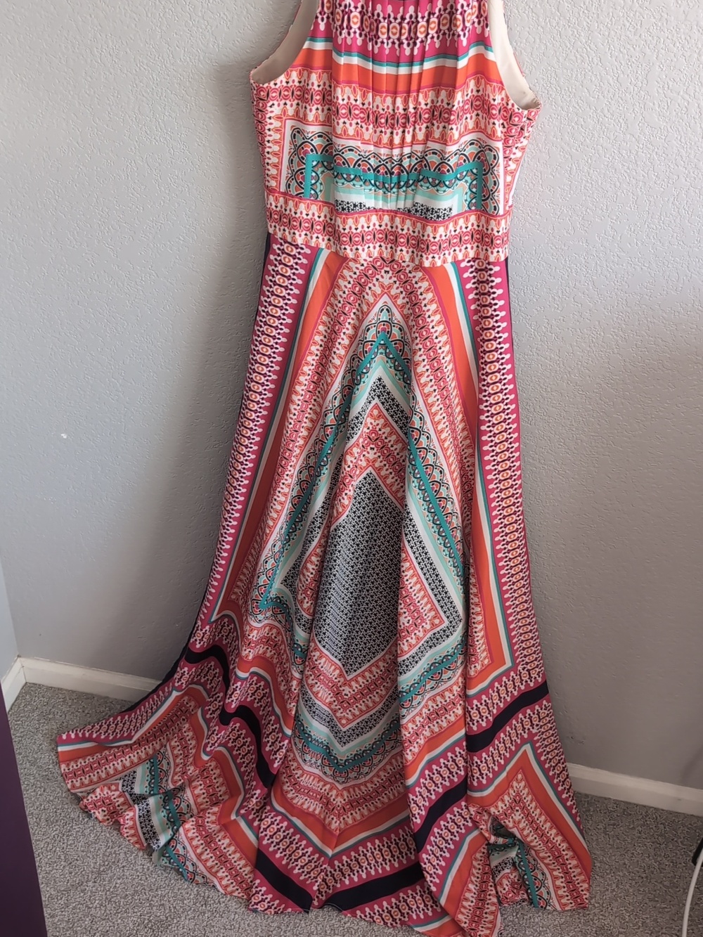 Eliza J Orange & Pink Halter Style Maxi Sun Dress With Tie - Picture 2 of 8